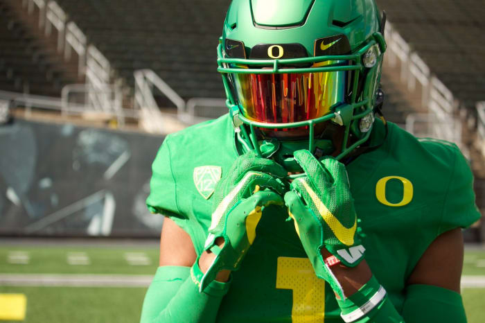 Johnson inside Autzen Stadium on his official visit in June.